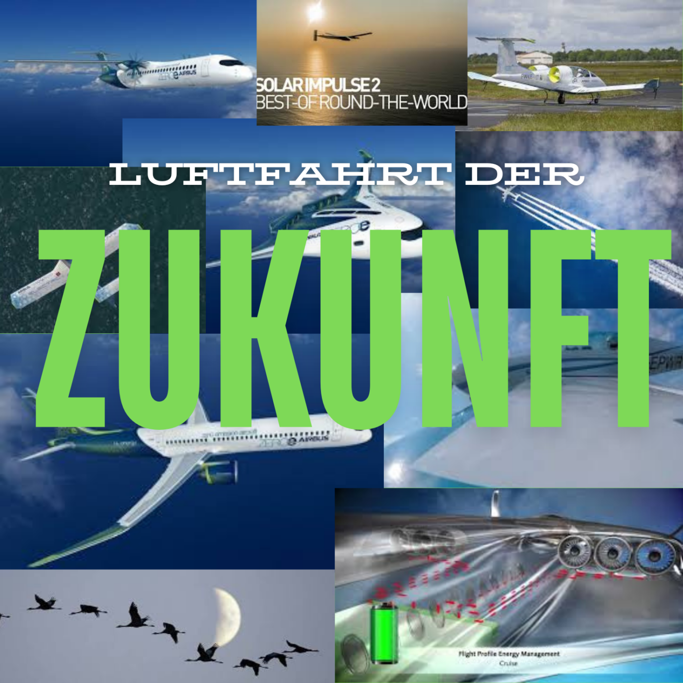 Episode:2 Luftfahrt der Zukunft | In diesem Podcast geht es um die Zukunft der Luftfahrt und die spannenden Entwicklungen, die das Fliegen sicherer, schneller und umweltfreundlicher machen sollen. Es werden verschiedene Konzepte vorgestellt, darunter das E-THRUST-Flugzeug, das von Airbus entwickelt wird und mit Elektromotoren angetrieben wird, sowie der E-Fan, ein elektrisch betriebenes Flugzeug, das bereits den Ärmelkanal überquert hat. Außerdem wird die ZEROe-Serie von Airbus vorgestellt, bei der es sich um Wasserstoffflugzeuge handelt, die CO2-neutral fliegen sollen. Auch bestehende Flugzeuge wie der A350, A380 und B787 werden erwähnt, die mit umweltfreundlicheren Technologien ausgestattet sind, um den CO2-Ausstoß zu reduzieren. Das Solar Impulse-Projekt zeigt, dass es auch möglich ist, mit Solarenergie zu fliegen, ohne fossile Brennstoffe zu nutzen. Die Folge endet mit einem Ausblick auf die zukünftigen Entwicklungen und der Einladung, den Podcast zu abonnieren, um keine spannenden Themen zu verpassen. 2 2 |