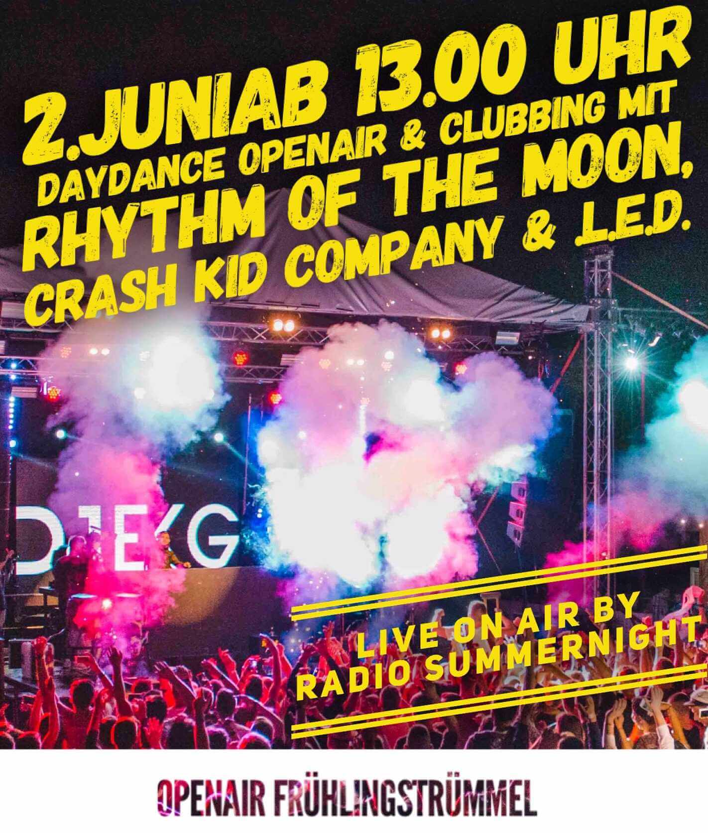 Frühlingstrümmel | Daydance Open Air & Clubbing mit ˙·٠•●°★ Rhythm of the moon (www.rotm.ch), Crash Kid Company & .L.E.D. 1F07B0D0 E2D7 4A78 89FC 82F5CB1CD149 |