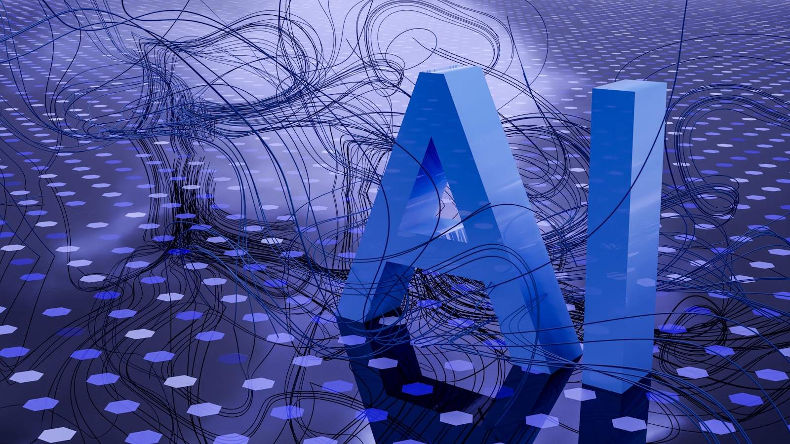 Schule Oberrieden: Folgen von KI auf die Umwelt 1 3D rendered ai text on dark digital background