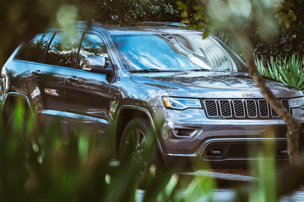 Autos und co. 1 gray Jeep Cherokee beside plants