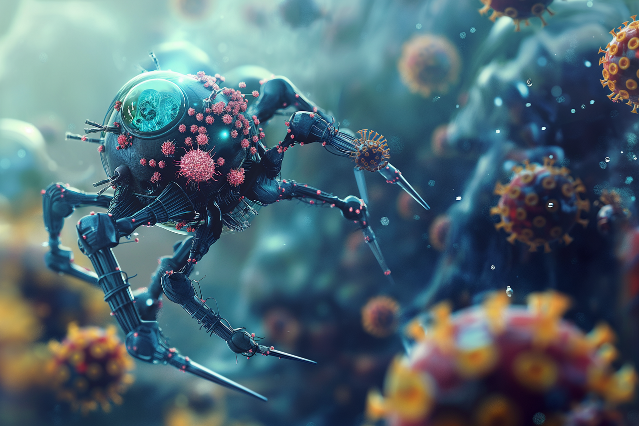 virus, bacteria, infection, medicine, microscope, microbiology, microscopic, pathogen, nano, nanobot, science fiction, robot, technology, future, robotics, microchip