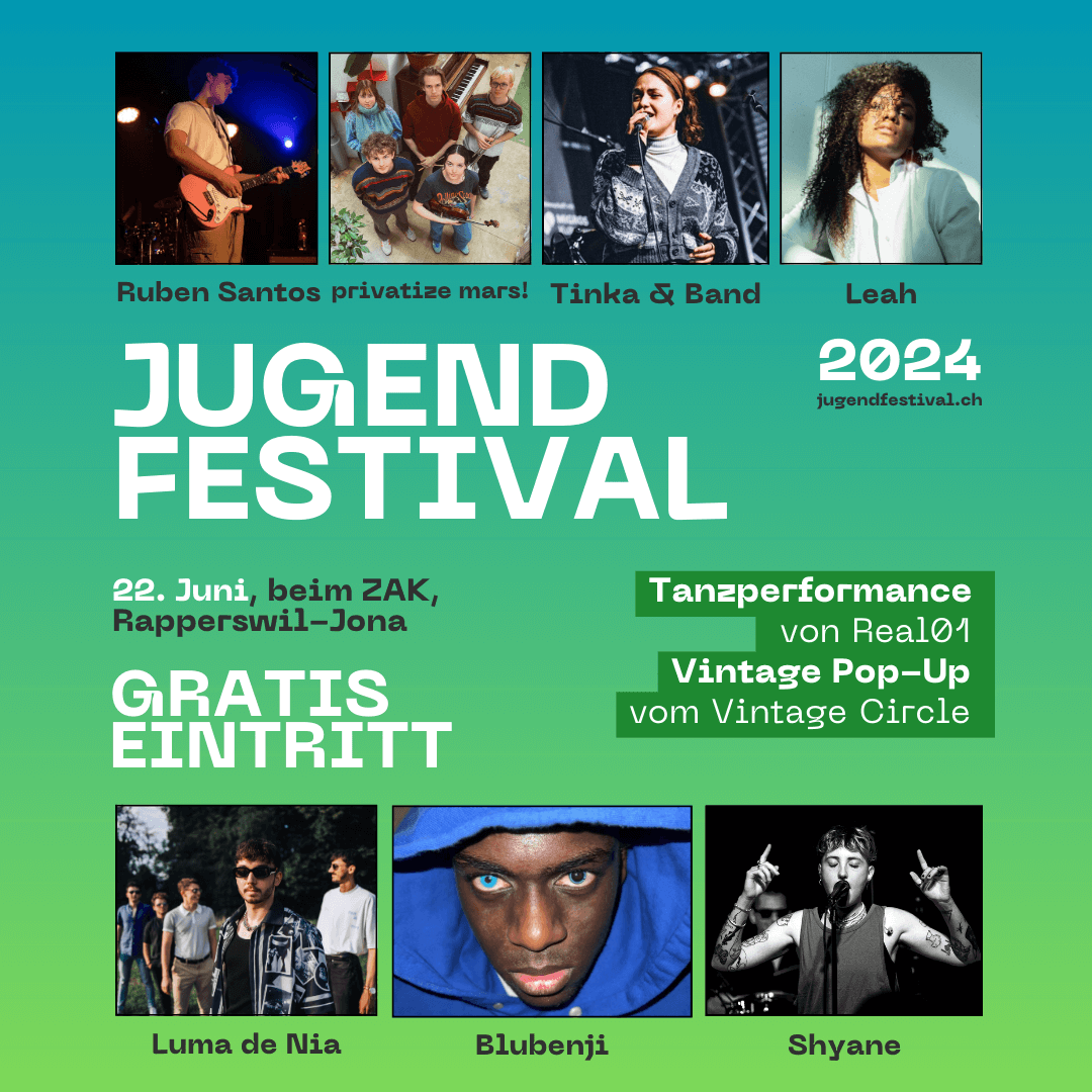 Jugendfestival 2024 | Am 22. Juni lädt das Jugendradio Summernight zum zweiten Mal zum Jugendfestival beim ZAK in Jona ein. Sei dabei, wenn lokale Talente die Bühne rocken und das Publikum mit ihrer Musik verzaubern! Jugendfestival A3 Druck Instagram Post |