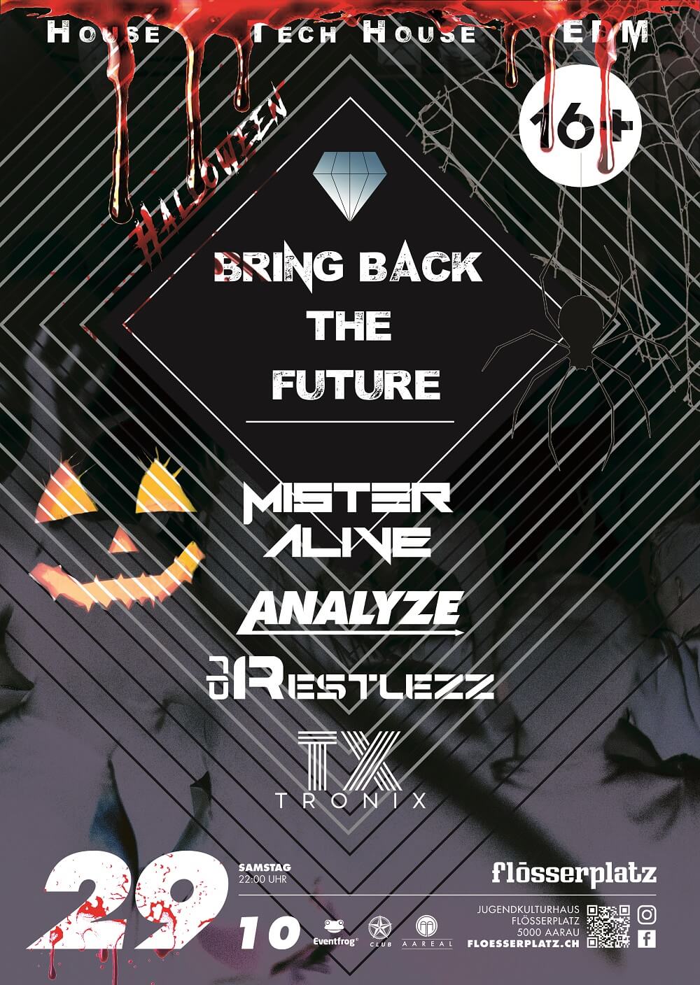 Bring Back The Future #17 - Halloween Special | Wo ist es an Halloween am besten? Klar, bei uns im Keller des Flösserplatzes. Wir freuen uns, euch den Club in vollem Grusel-Kleid zu präsentieren, nur mit auserwählten DJs, die es wagen, euch in der Nacht des Schreckens zum Schreien zu bringen. Für euch? Nur das „Beste“, aber sicher. Um Mitternacht ist es noch lange nicht vorbei! BBTF 17min |